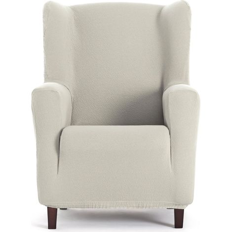 Housse de fauteuil bi-élastique pour bergère couleur écru design (1/5)
