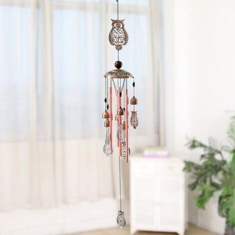 Icyant Carillon à Vent en Forme de Hibou avec 4 Tubes en Aluminium, 6 Cloches, 95 cm, étanche à l'eau, pour Noël, Maman, Balcon, Festival, Jardin (1/5)