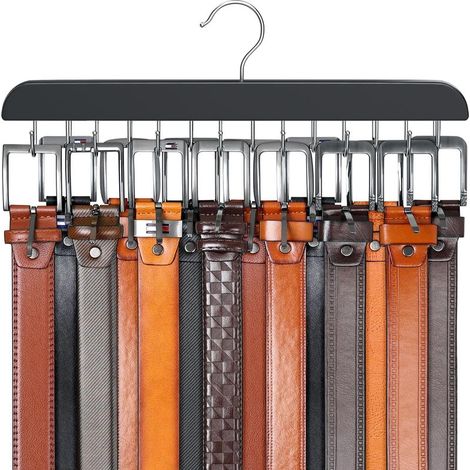 Cintre Ceinture Placard - 1 pièce Bois 14 Crochets Max 42 Ceintures - Organisateur Rangement (1/5)