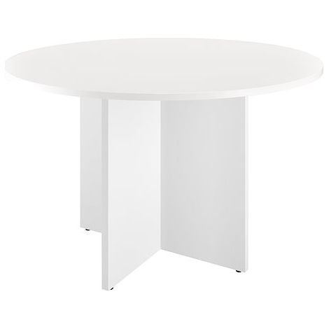 Table ronde 120 cm plateau blanc pieds croix blanc Essens - Maxiburo