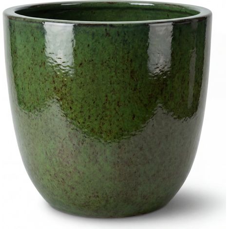 Pot grande taille d'extérieur LANCELOT 36x34cm vert tropical, fait main en terre cuite émaillée, résistant au gel (1/5)