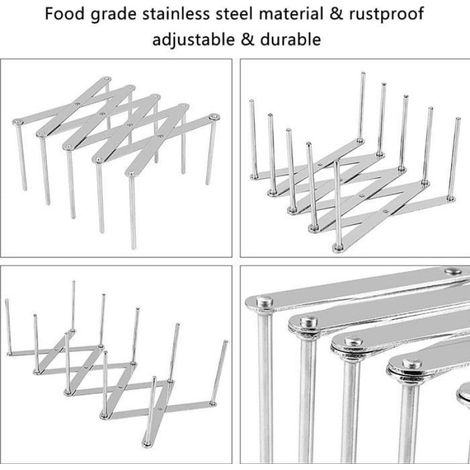 Deux jeux de supports à couvercles en acier inoxydable avec bacs de rangement réglables pour casseroles, poêles et couvercles. (1/5)