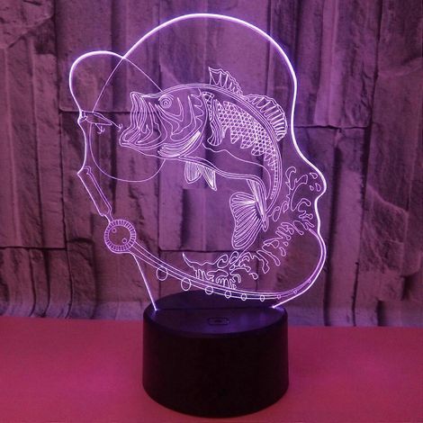 SCSYV JUSTUP 3D-Nachtlicht in Fischform, optische Täuschung, 7 wechselnde Farben, Berührungsschalter, Tisch- oder Schreibtischdekoration, Geschenk, flaches Acryl (1/5)