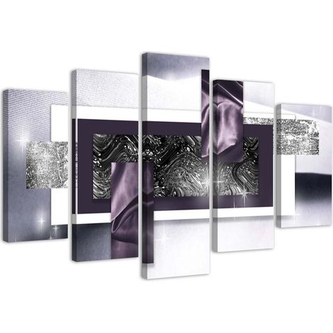 Quadri Quadro 5 pezzi Stampa su tela Grigio viola astratto - 200x100 (1/5)