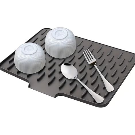 Tapis de cuisine avec égouttoir, en silicone, pour évier, plan de travail, réfrigérateur, séchage des ustensiles, 32 x 26,5 cm - noir (1/5)