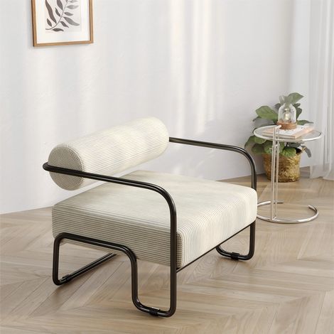 Fauteuil lounge-68.5x73x70.5cm-Beige-avec structure métal -velours (1/5)