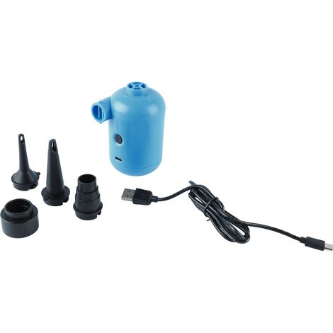 Blaue tragbare elektrische Luftpumpe mit Aufblas- und Ablassfunktion, ideal für Camping und Outdoor-Aktivitäten, mit USB-Anschluss. (1/4)