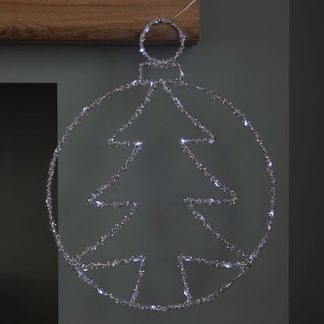49cm Battery Powered Light up Silver Christmas Tree Ball with Twinkling LEDs (1/5)
