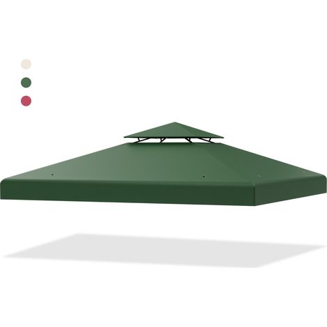 Copertura di ricambio per gazebo a 2 livelli da 300x300cm, Tettoia con fibbie in alluminio e chiusure a strappo Verde scuro (1/3)