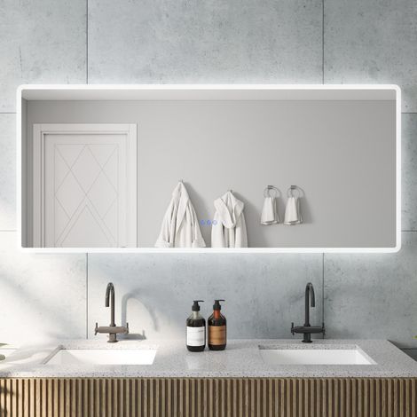 Badezimmerspiegel mit Touchschalter LED-Beleuchtung Dimmbar Größe Badspiegel 160x70 cm (1/5)