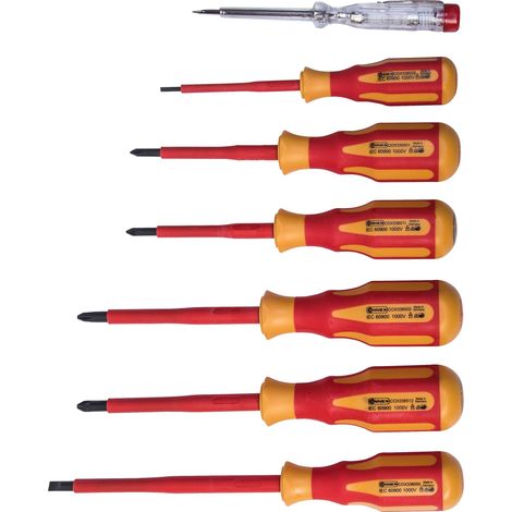 Tournevis d'Electricien VDE avec Manche 2-Composants, Multicolore, Set de 7 Pièces (1/3)