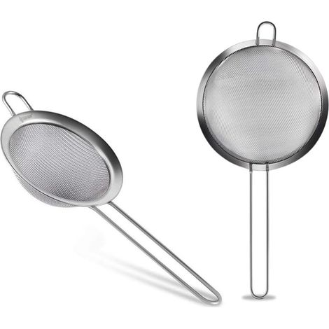 Set mit 2 Edelstahlsieben, 8 cm Durchmesser – Feinmaschiges Edelstahlsieb – Mehlfilter, Silber (1/5)