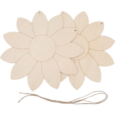 2 pièces Découpe Bois Fleur Lotus Brut DIY Décorations Murales Jardin Suspension Corde Chanvre