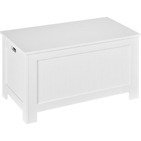 Banc de rangement multifonctionnel en MDF, 2 poignées et ouverture avec verrou de sécurité, 81 x 40 x 46 cm, blanc (1/5)