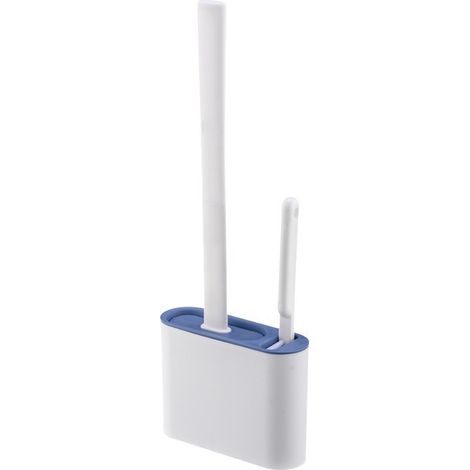 Cepillo de baño y soporte de silicona, cepillo de baño de pared para inodoro (azul) (1/5)