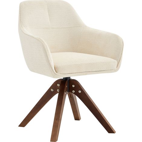 Chaise de salle à manger pivotante à 360° avec pieds en bois massif couleur noyer (lot de 2). Revêtement en tissu crème, assise en mousse, dossier ergonomique – chaise de salle à manger au style légèr (1/5)