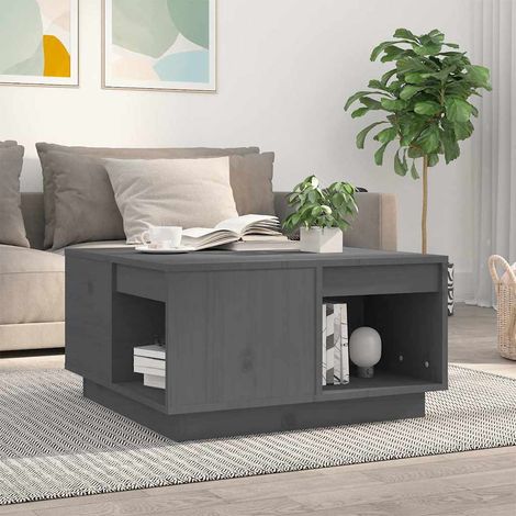 vidaXL Mesa de centro de madera maciza de pino gris 60x61x32,5 cm (1/5)