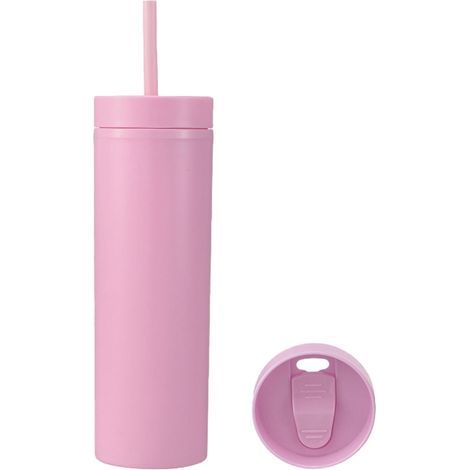 Gobelets en plastique de 473 ml (16 oz) avec couvercles et pailles, finition mate givrée, pour les sports de plein air, référence 1767, rose. (1/5)