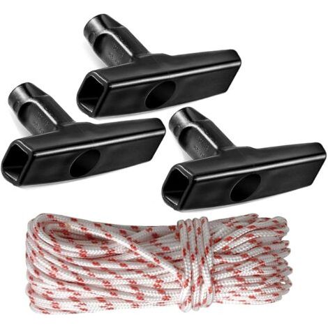 Starter rope and handle, 10-meter long pull cords with 3 black handles for lawnmowers, chainsaws, trimmers, brush cutters, engine parts--DTEKGAZ