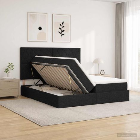 vidaXL Lit de Rangement avec tête de lit Noir 180 x 200 cm Tissu (1/5)