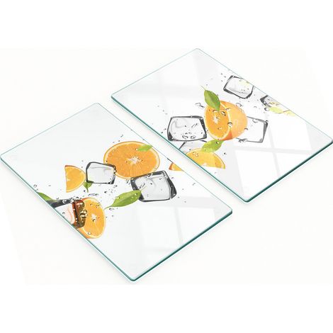 Juego de dos tablas de cristal para cocina con dise帽o de naranjas y hielo (2 x 30 x 52 cm).