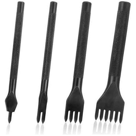 4 Pièces Kit Outils Perforatrice 4mm DIY Outils de Couture de Poinçon de Trou en Cuir En Acier Craft Laçage Coudre Ciseau Set 1/2/4/6 Dents (1/5)