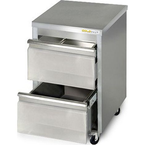 Meuble inox 2 tiroirs 500 x 600 mm sur roulettes / GOLDINOX