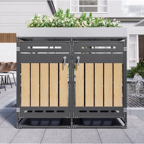 Copri bidoni doppio 137x79x125 cm in ferro nero con fioriera da giardino – MEUBLIV (1/5)