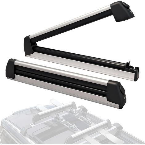 Lot de 2 porte-skis en aluminium avec système de rail, universel, pour barres transversales, transport de skis et snowboards (1/5)