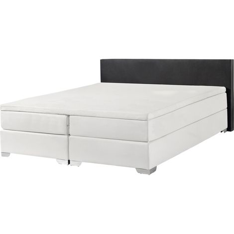 Cama continental doble 160 x 200 cm tapizada en piel sintética blanca y negra con colchón de muelles embolsados President (1/5)