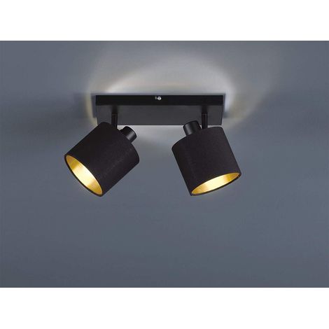 Deckenstrahler TOMMY 2-flammig Schwarz, Stoffschirme Schwarz Gold, Breite 28cm (1/5)