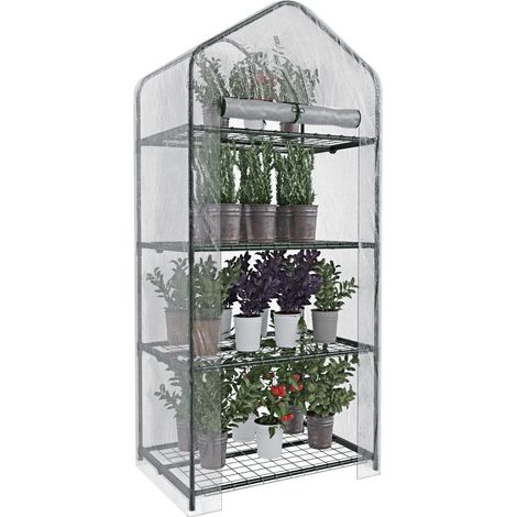 Serra A 4 Ripiani Da Giardino Per Orto Telaio In Acciaio Verniciato Telo In PVC Trasparente Porta Avvolgibile Apertura A Cerniera Protezione Piante Giardinaggio Design Sunnyside 69 x 49 x 160 Cm (1/5)