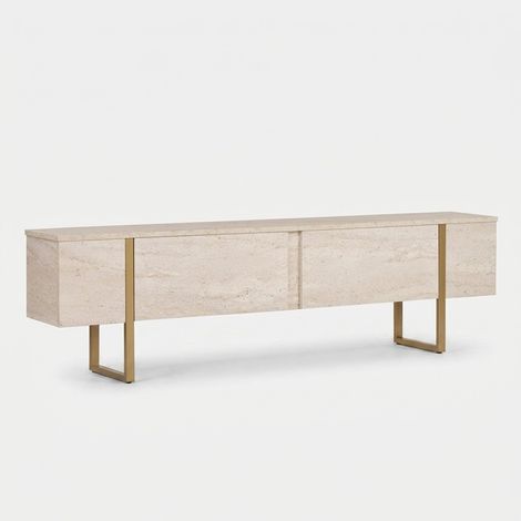 Mobiler TV-Ständer mit Schranktüren, 180 cm Onera, goldene Beine - Beige (1/5)