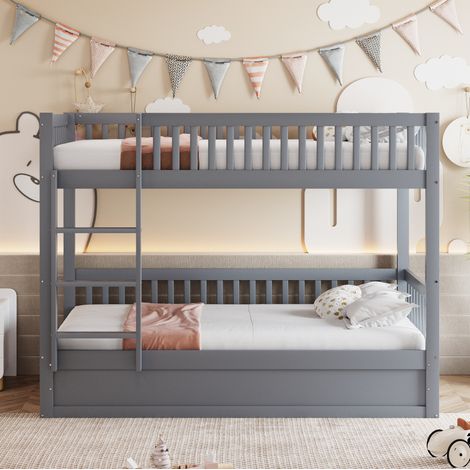 Bett Bettgestell Stauraum 90x200 Holz Grau OKMYHOME (1/5)
