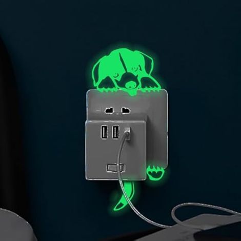 2 autocollants lumineux pour interrupteurs, autocollants imperméables et mignons avec un chat et un chien de dessin animé, pour décorer interrupteurs et prises dans le salon, le couloir ou la chambre. (1/3)