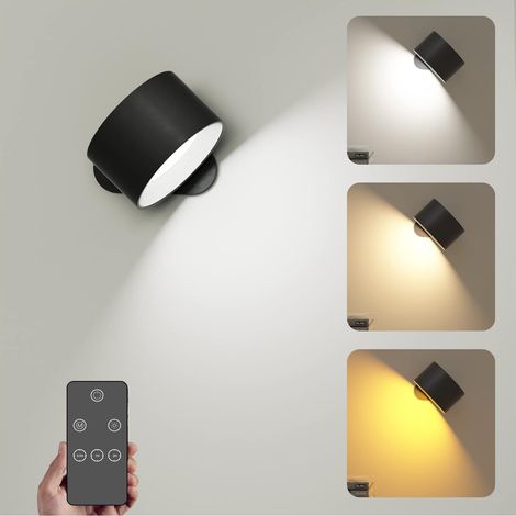 Aplique de pared para interior, lámpara de pared con mando a distancia regulable, control táctil, 3 niveles de brillo, 3 modos de color, rotación de 360° (1/5)