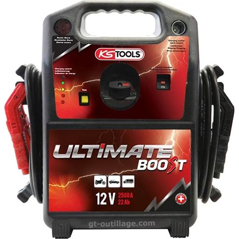 Kstools – Booster de démarrage 12V 850A – Protection électronique – Pinces coudées en laiton – Prise allume-cigare 12V – Autonomie 400 cycles