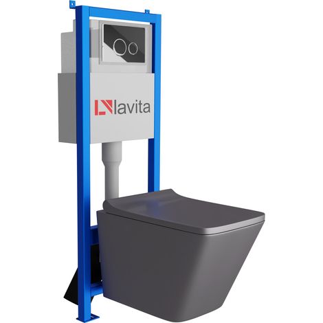 Bâti-support Lavita LAV 101 à 40 cm + WC Lago Grey sans bord + plaque de commande LAV 200.4.2 chrome Kit complet WC (1/5)