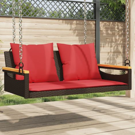 Banco columpio con cojines ratán sintético marrón 109x62x40 cm