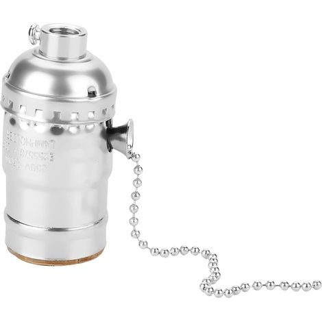 Douille Lampe E27 - 1 Pièce - Aluminium Vintage - Interrupteur Chaîne - Décoration Café Salon - Argent 7cm