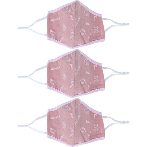 Masque Anti-Poussière Lavable pour Enfants - 3 Pièces, Couleur Rose Imprimé, Tissu Coton Respirant (1/5)
