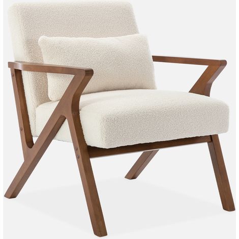 Sillón escandinavo de madera de hevea y borreguito (1/5)