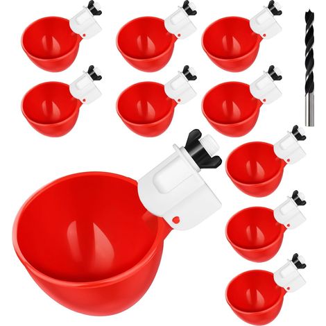 Lot de 10 Abreuvoirs Automatiques pour Poules,Distributeur d'eau Poule avec Foret,Abreuvoir Poule Automatique pour Poules,Canards,Oies,Dindes,Pigeons (1/5)