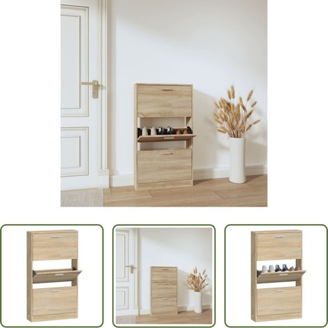 vidaXL Schuhschrank Kippbar - Schuhschrank Eichen-Optik 59x17x108 cm Holzwerkstoff (1/5)