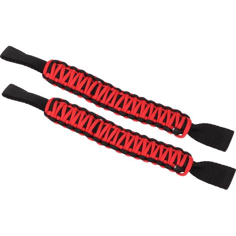 Poignées de maintien pour appui-tête et arceau de sécurité de 29,6 cm, antidérapantes, en paracorde, universelles pour voiture, SUV, quad, SSV, camping-car, noir et rouge. (1/5)