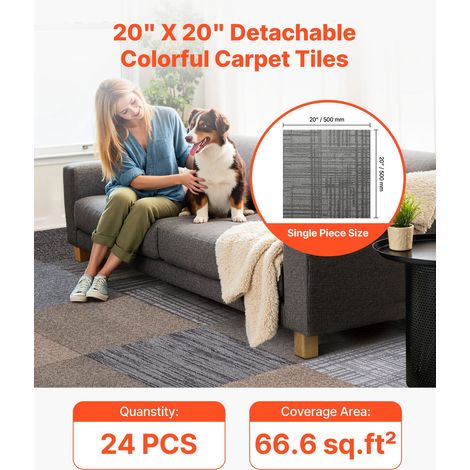 Dalle de Moquette Réutilisable, 50 x 50 cm, Lot de 24, Couverture 6 ㎡, Épaisseur 6 mm, à Poils Ras, Revêtement de Sol Doux Modulaire Carré pour Salon, Bureau, Chambre de Séjour, Multicolore (1/5)