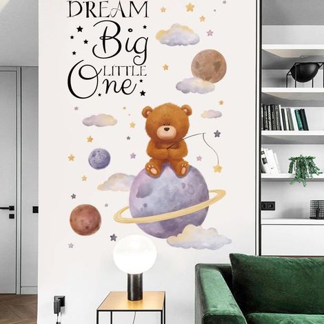 Stickers Muraux Enfants Ourson Autocollant Mural Espace Planète Citations Deco Stickers Chambre Enfants Fille Garçon Bébé Décoration (1/5)