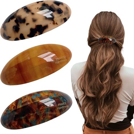 Horquillas ovaladas de ácido acético, de 8,8 × 3,5 cm, estilo retro francés, aptas para cabello grueso y rebelde, para mujeres y niñas.