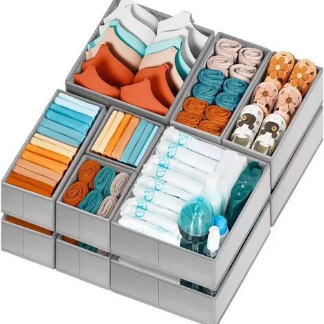 Kleiderschubladen-Organizer – Kleiderschrank-Organizer – Schlafzimmer-Kleiderschrank-Organizer – Geruchsneutrales, dickes Material – 12er-Pack – Grau (1/5)