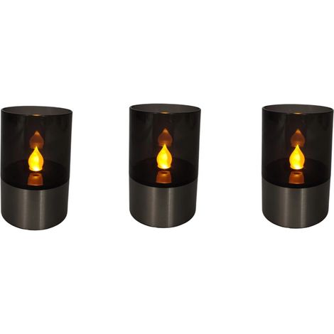 LED Solarleuchte Kerze mit Dämmerungssensor Rauchglas 12 cm - 3er Set Flammenlose/LED-Kerze (1/3)